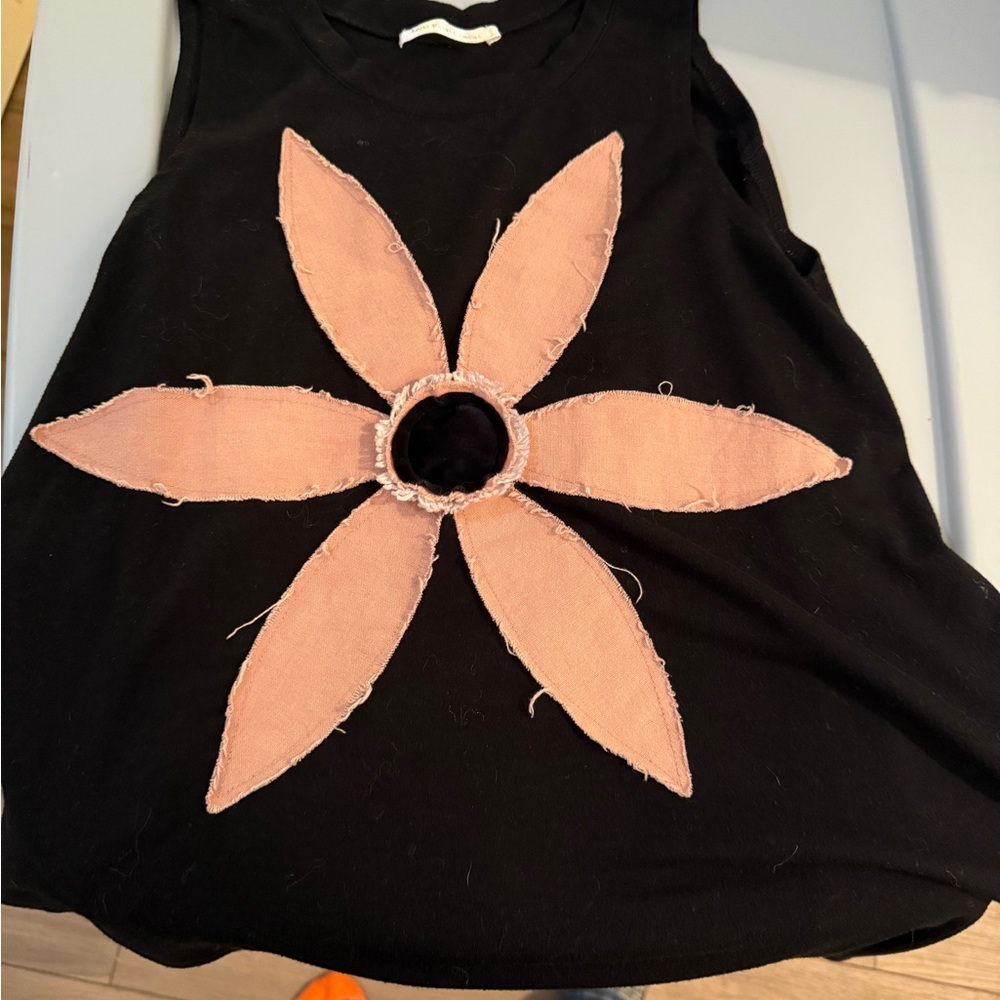 Black Tank Top with Pink Flower Design